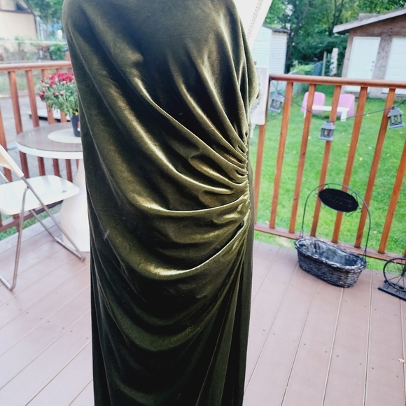Green Evening Dress Velour One Shoulder Formal Split Side fits L - Picture 5 of 13